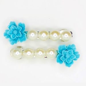 ♡ 2 for 20$ ♡ Blue Flower & Pearl Hair Clips